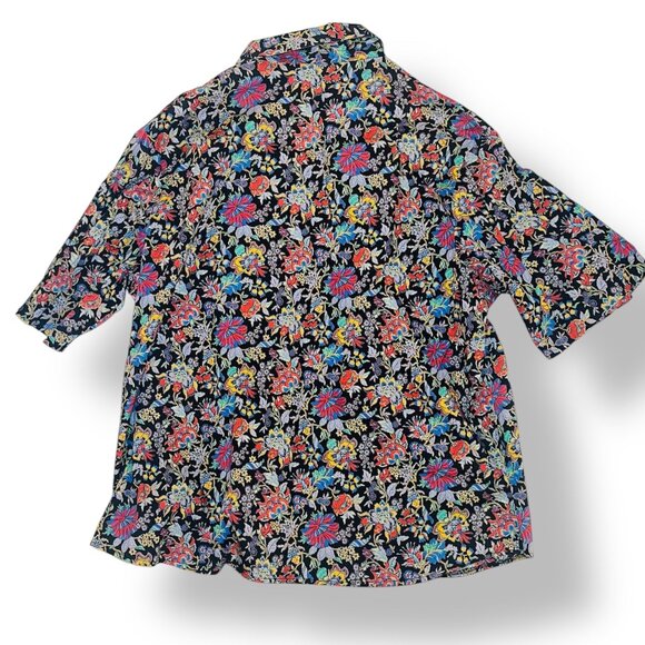 Liberty of London Multicolor Floral Short Sleeve Cotton Collar Shirt Blouse Top - Picture 4 of 4